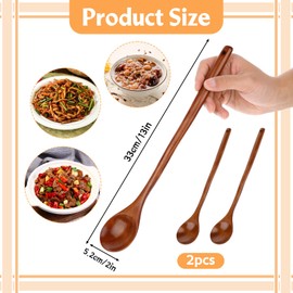 2 Pcs Large Wooden Cooking Spoons, 13 in Wood Mixing Spoons with Long Handle Wooden Kitchen Utensil for Cooking, Serving, Mixing Home Kitchen Table Spoon