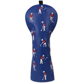 Golf Club Head covers for Driver 460CC DR #1 Elastic Closure Blue PU Leather Golfers Pattern
