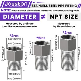 Pipe Fitting, Josaton 1/2" Male to 1/2" Female Adapter Stainless Steel 1/2 inch Hex Pipe Extension Fittings, 1/2" Nipple Extension, 30MM/40MM/50MM Length, with Black Gaskets and Sealing Tape, 20PCS