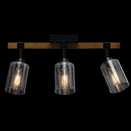 Globe Electric 57502 3-Light Track Lighting, Faux Wood, Matte Black Accents, Clear Glass Shades, Ceiling Light, Track Lighting Kit, Bar Light Fixture, Track Ceiling Light, E26 Base, Bulb Not Included