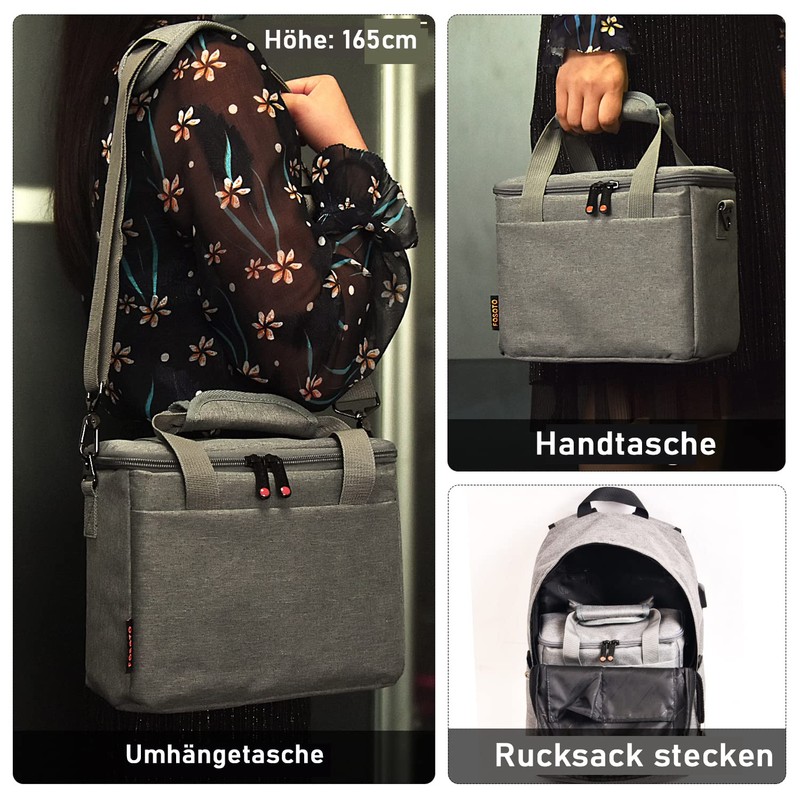 FOSOTO Waterproof SLR Camera Shoulder Bag, gray, shoulder bag