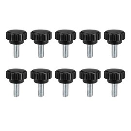 sourcing map M6 x 10mm Metric Male Thread Knurled Clamping Knobs Grip Thumb Screw on Type Hand Clamping Handle Bolt with Plastic Knobs Black 10 Pcs