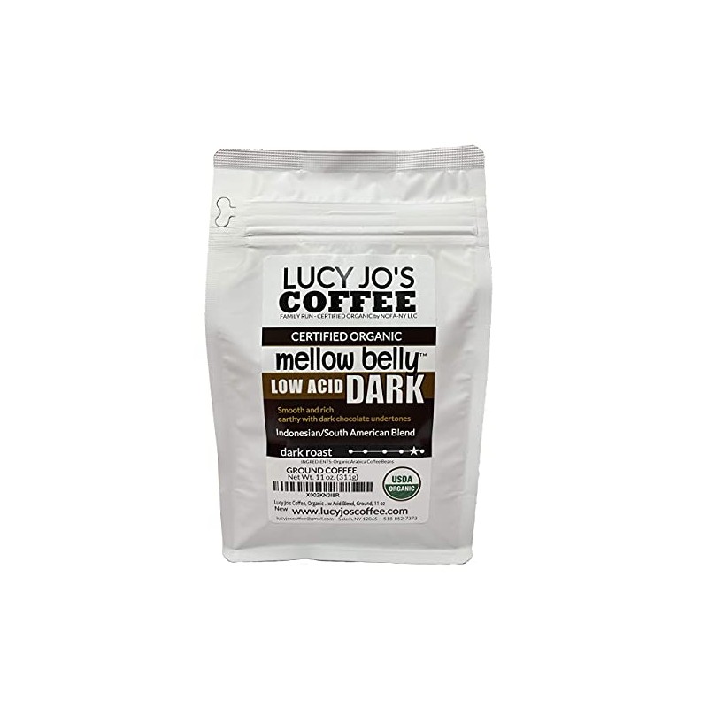 Lucy Jo's Coffee, Organic Mellow Belly DARK Low Acid Blend,