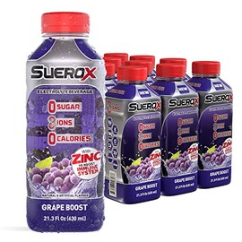 SueroX Zero Sugar Electrolyte Drink for Hydration and Recovery 21.3 Fl Oz, Grape Boost, 12 Count