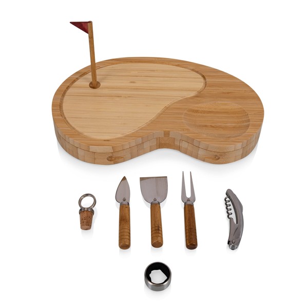 TOSCANA - a Picnic Time brand Sand Trap Cheese Board and Tool Set, Charcuterie Board Set, Wood Cutting Board with Cheese Knives, (Bamboo) 16 x 12 x 4