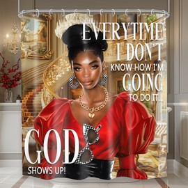 Mitpok Black Girl Shower Curtain 60Wx72H Black Woman African American Fashion Afro Lady Inspirational Quotes Christain Bathroom Decor Luxury Pretty Bath Curtain Fabric Polyester 12 Pack Hooks