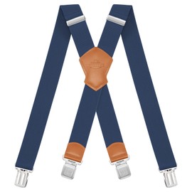 Suspenders for Men and Women Adjustable X Back 1.57 Inch Wide Elastic Heavy Duty Braces with Strong Metal Clips Men's Leather Shirt Pants Belt Swivel Straps for Work, Party, Festival, Blue