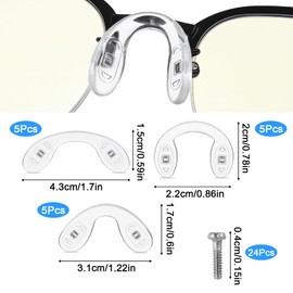 15 Pcs Eyeglasses Nose Pads, Saddle Bridge Nose Pads Soft Silicone Screw-in Eyeglass Nose-Piece for Eye Glasses Sunglass Eyewear Repair