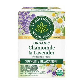 Traditional Medicinals Té orgánico Manzanilla con Lavanda, Con aroma a flores y sabor agridulce., 24 gramos