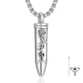 PELOVNY Music Note Urn Necklace 925 Sterling Silver Bullet Ashes Pendant Rose Cremation Jewelry Anniversary Keepsake for Women Men