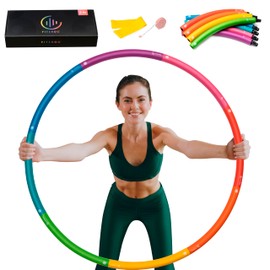 Weighted Fitness Hoop for Adult Beginners - 2 lb Exercise Holahoop - 8 Colorful Detachable Sections - Adjustable Sizes with Accessories