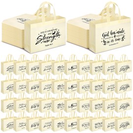 Paterr 100 Pcs Religious Tote Bags Large Tote Christians Bible Non Woven Reusable Goodie Bags with Handles for Women Groceries Party (Beige)
