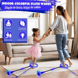 Ankle Skip Ball, Children's Flashing Jump Ring, Swing Wheel with Light Wheel, Glowing Jumping Ball, Jumping Ball Children, Foldable Flash Jumping Ball, Outdoor Bouncing Game (Blue)