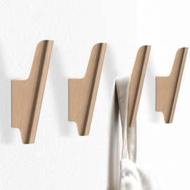 FCOWK Wall Hooks 4 Pack Coat Hooks Mounted Natural Wood Hooks for Hanging Hat, Bag, Jacket, Purse, Towel. Decorative Wooden Heavy Duty Hook for Entryway and Bathroom