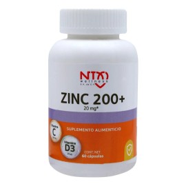 Zinc 200 + Vitaminas C Y D3 60 Cáps. Suplemento Ntx Sabor Sin Sabor