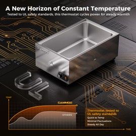 1200W Electric Steam Table Food Warmer, Bain Marie 86~185°F Adjustable Temp, Countertop Stainless Steel Buffet Steam, Commercial Food Steamer for Catering Restaurant Buffet