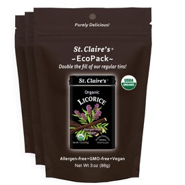 St. Claire’s Organic Licorice Pastilles – 3-Pack EcoPack, 3 oz Each | Certified Organic, Vegan, Gluten-Free, Allergen-Free, Non-GMO, Low Calorie, Plant-Based | Made in USA