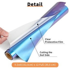 IModeur Chameleon Iron on Vinyl — 30.5 x 153 cm Violet to Royal Blue Heat Transfer Vinyl for Fabric, PET Backing Easy to Weed HTV Vinyl for T-Shirts, Clothes, Hats, Bags and Other Textiles