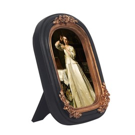 FR PARAFAYER 5x7 Inch Vintage Picture Frame, Antique Ornate Black Arched Photo Frame With Intricate Golden Floral Relief, Wall Mount and Tabletop Display, High-Definition Glass Front, Retro Home Decor