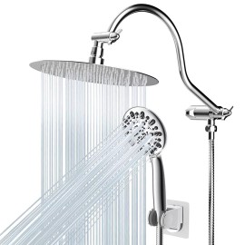 Hibbent All Metal Shower Head 10'' High Pressure Rainfall Handheld Showerhead Combo - Chrome