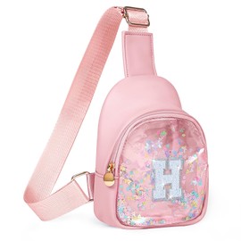 COSHAYSOO Pink Toddler Little Girls Purse 2 3 4 5 6 7 Year Old Kids Sling Bag Initial Crossbody Pouch, Birthday Christmas Basket Stocking Stuffers Valentines Easter Day Gifts for Child Girl Letter H