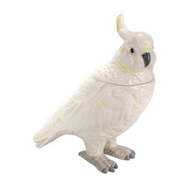 Creative Co-Op, White Ceramic Cockatoo Jar, Yellow, Medium