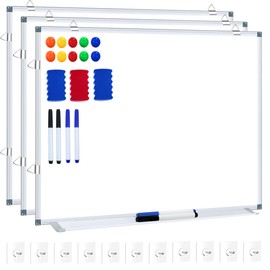 H-Qprobd White Board Dry Erase Whiteboard for Wall 24x18 (3pcs) Magnetic Boards for Office Classroom & Home, Small Wall Whiteboard Including 6 Markers, 10 Magnets, 2 Erasers & 15 Adhesive Hooks