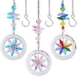 SOFPLATE 3Pcs 3 Colors Crystal Prism Suncatcher Flower Rainbow Making Suncatcher with S Hook Clasps Faceted Colorful Floral Hanging Pendant Ornaments for Window Indoor Outdoor Garden Gifts Hang Decor