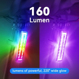 Bike Tail Light,LED Bicycle Rear Light with RGB Colors, USB-C Rechargeable Rainbow Bike Light,Waterproof, 7 Colors 14 Modes -Suitable for Bike, Scooters, and Roller Skate,Helmet