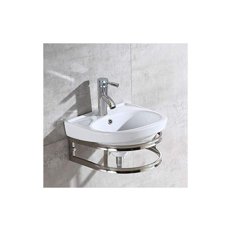 Kelendle 16" Small Ceramic Sink with Faucet and Bracket Wall