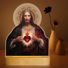 Sacred Heart of Jesus, Christian Gifts for Women, 2PCS Jesus Night Light for Home Decor, Faith Gifts for Xmas, Daily Devotional, Prayer, Holy Communion, Baptism for Men, Kids, Families, and Friends