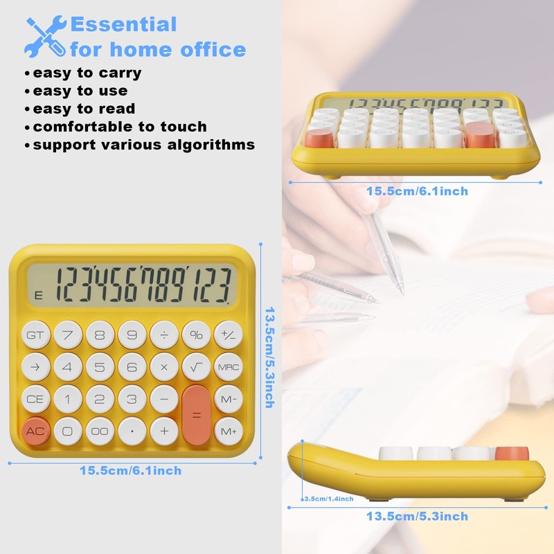 DECKLIT Mechanical Calculator 12 Digit, 5-Inch LCD Display, Battery Desk