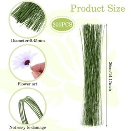 200Pcs Floral Wire 26 Gauge Crafts Wire Bendable Green Florist Flower Stems Floral Wire for Crafts DIY Bouquet Flower Arrangement Supplies Wreath Making 14 Inch