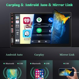 [Stable] Double Din Car Stereo with Wireless Apple CarPlay and Android Auto, 7 inch Touchscreen Car Audio Receiver with Bluetooth, FM Radio, EQ, Mirror Link, Rearview Camera, USB/AUX/U Disk/SWC
