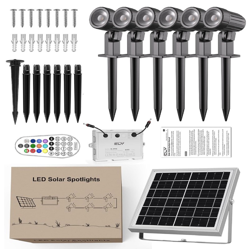 CLY Solar 6 in 1 RGB Spotlights Outdoor Garden, 10
