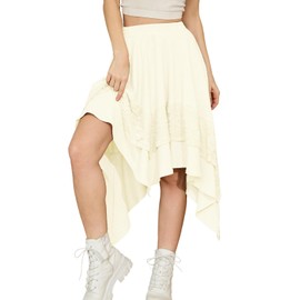 Bridesmay Women's Lace Renaissance Skirt, Asymmetrical Midi Fairy Princess Cream White Bridal Costume, Tiered Flowy Medieval Ren Faire Skirts (Creamy White, XXL)