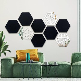 LiveInUrban 9PCS Mid Century Modern Acrylic Black Wall Art, Not Real Mirror Bohemian Aesthetic Wall Panel Decoration for Bedroom Living Room Room Decor, Hexagon Design