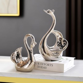 ELEGANTZ Swan Art Ceramic Statues – 2-Pcs Modern Shelf Decorations – Centerpiece Table Decorations for Living Room, Coffee Table, Office – Elegant Home Decorations – Ornaments for Home Decor