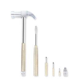 6 in 1 Hammer & Screwdriver Tool Multitool Set Claw Hammer with Non-Slip Handle Slotted / Flat Head Phillips Screwdriver Nail Puller Best Gift (Silver Yellow)