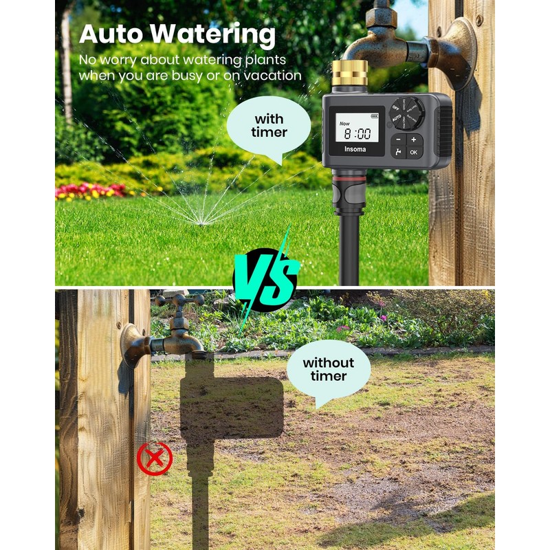 Sprinkler Timer with Brass Inlet and Outlet, Programmable Water Timer