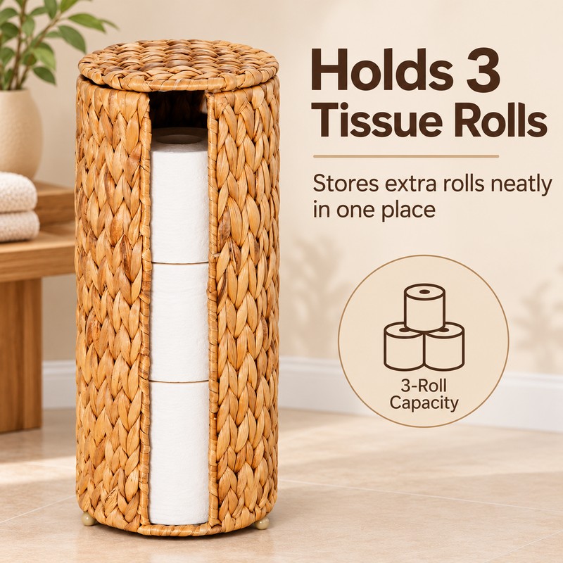 Wicker Toilet Paper Holder for Bathroom – Freestanding 3-Roll Storage