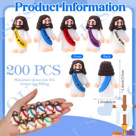 Bememo 200 Pcs Mini Jesus Figures Little Jesus Love You Action Figures Rubber Toys to Hide and Seek for Religious Party Favors Easter Egg Stuffers Sunday School Baptism