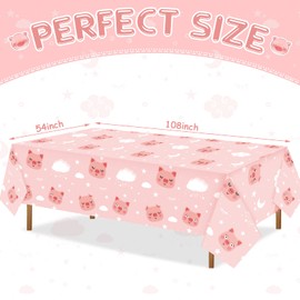 3 Pieces Pink Pig Tablecloth Pig Party Decoration Pig Table Cloths for Birthday Parties Cartoon Pig Rectangular Table Cover for Kitchen Party Birthday Dining Table Decorations, 54 x 108 Inch
