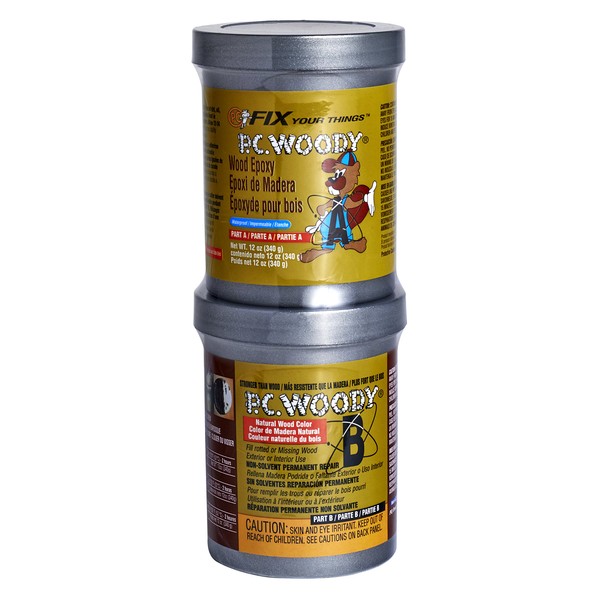 PC Products PC-Woody Wood Repair Epoxy Paste, Two-Part 12 oz in Two Cans, Tan