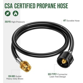 Gas One 4 Feet Propane Hose Adapter 1lb to 20lbPropane Adapter