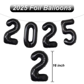 2025 Balloons, New Years Balloons, 16 Inch Black 2025 Number Balloons for New Years Decorations 2025, New Years Eve Party Supplies 2025, Christmas, Birthday, Graduations