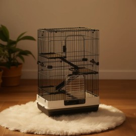 Small Animal Cage 32L Black Steel Wire 4-Level Wheels Slide-Out Tray for Bunny Chinchilla Ferret Indoor UseColor: Black Color