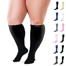 BAMS Calcetines de compresión de talla grande de pantorrilla ancha XXL XXXL – Soporte de bambú graduado hasta la rodilla, Negro -, XXXXX-Large