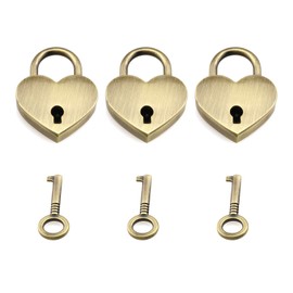 E-outstanding Heart Shape Padlock 3PCS 30x39x7mm Vintage Style Mini Brass Heart Shape Lock with Key for Jewelry Storage Box Diary Book