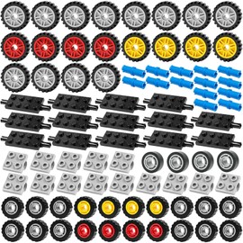 BroTex 118PCS Wheels and Axles Sets for Building Blocks, Tires & Wheels Car Parts Accessories, Replacement Parts and Pieces Compatible with Major Brand Bricks Education Vehicles Toys